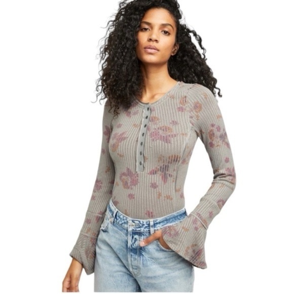 Free People Tops - Free People Layer Me Henley Long Sleeve Top Gray Small